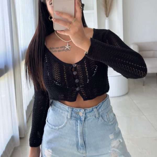 Cárdigan Crochet NEGRO